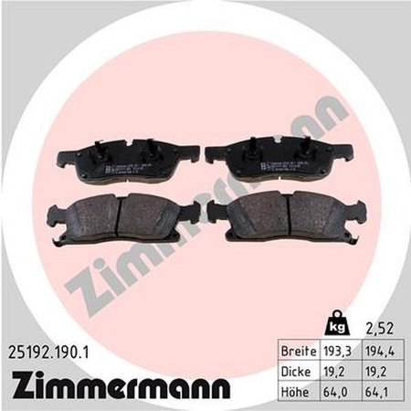 ZIMMERMANN Brake Pad Set, 25192.190.1 25192.190.1